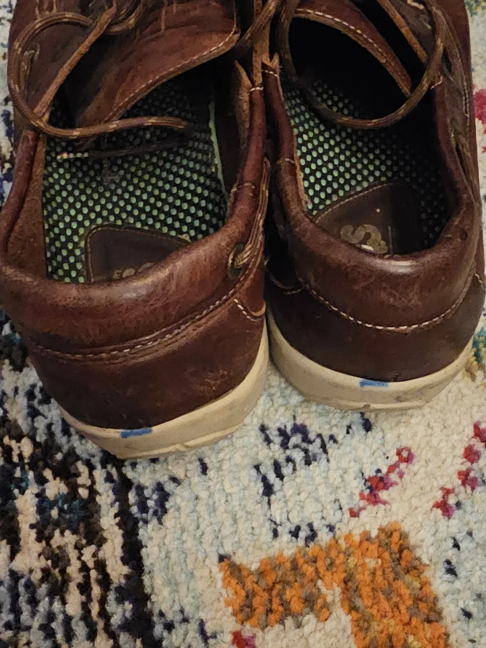 SAS Brown Leather Lace-Up Boat Shoes with White Soles